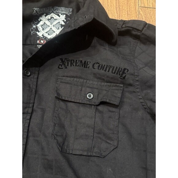 Y2K Affliction Style Shirt Mens M Black Grunge Xtreme Couture Goth Button - Picture 3 of 6